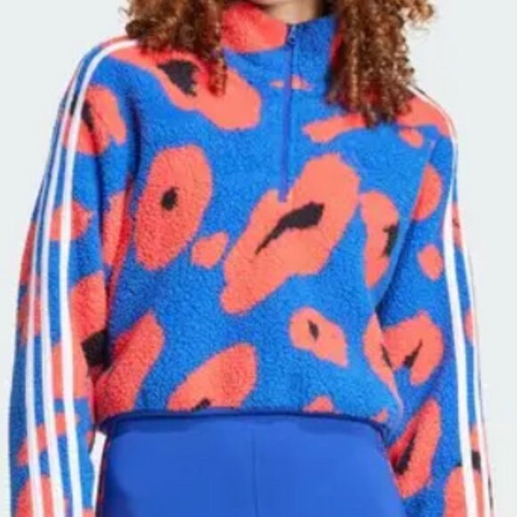 ADIDAS ESSENTIALS 3-Stripes Animal Print Cropped Fleece Sweater Sz LARGE - Picture 4 of 5